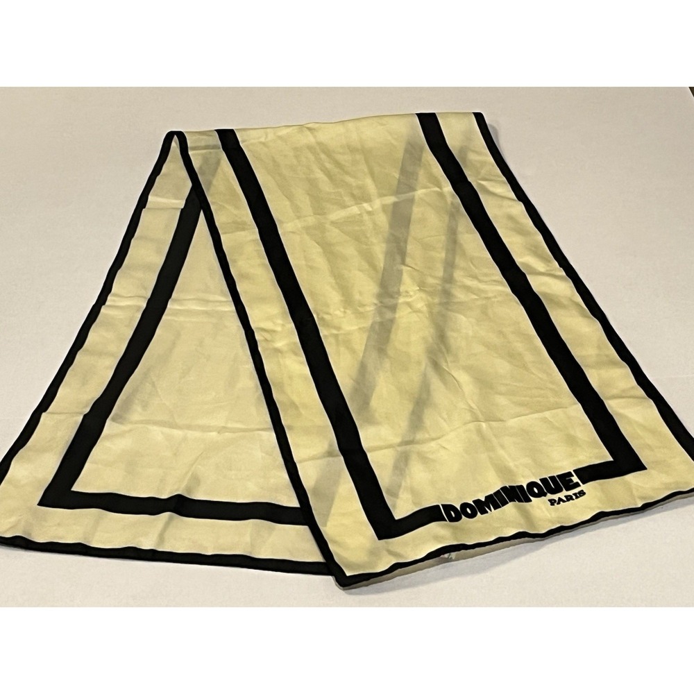 Vtg Paris Designer Scarf Black & Cream Rectangular 53x13.5 Dominique Martine